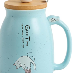 Spooky Creative Starry Sky Ceramic Mug – Cute 3D Cat Design with Lid & Spoon, Perfect for Office, Breakfast, & Gifts – Available in Blue – 420ml